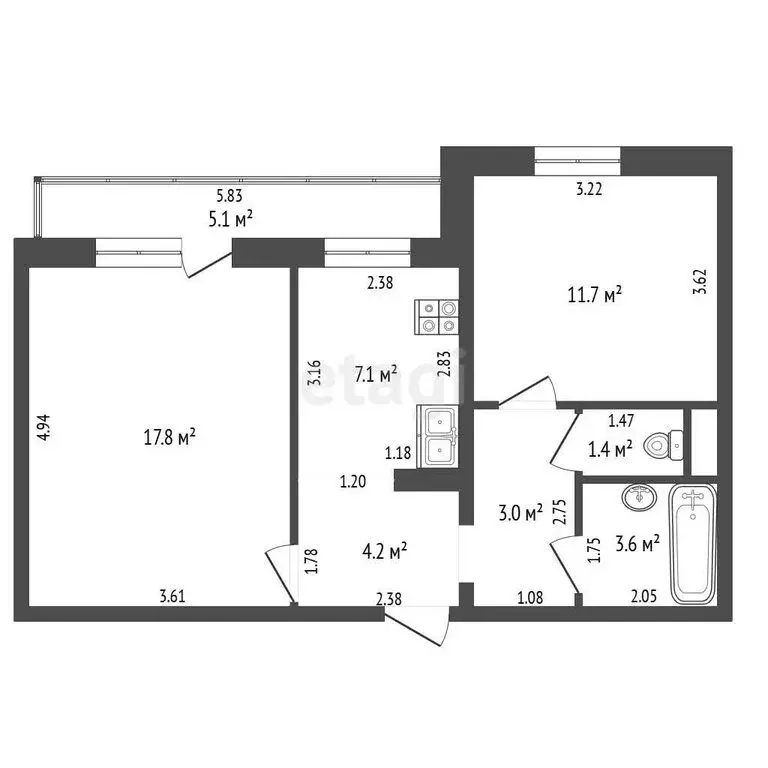 2-комнатная квартира: Топки, микрорайон Солнечный, 19А (50 м) - Фото 0