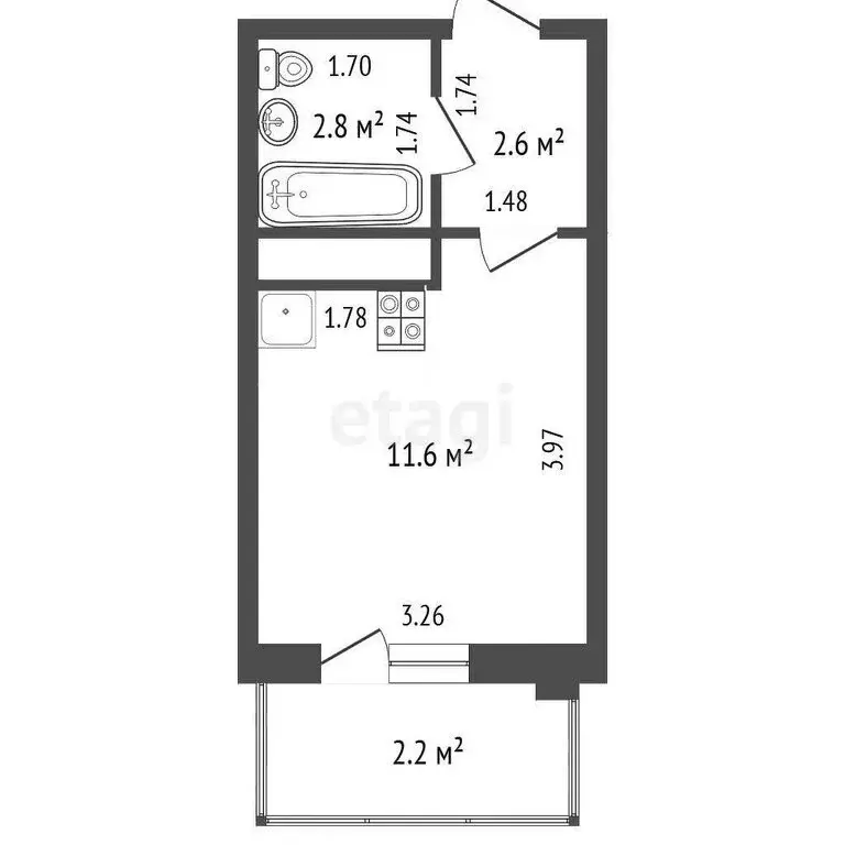 Квартира-студия: Набережные Челны, улица Виктора Полякова, 9А (19 м) - Фото 1