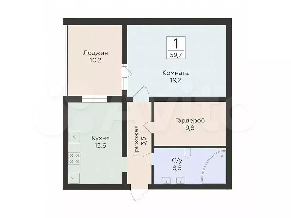 1-к. квартира, 59,7 м, 14/16 эт. - Фото 0