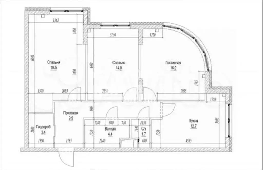 3-к кв. Кемеровская область, Кемерово Октябрьский просп., 32Ак1 (84.7 ... - Фото 2