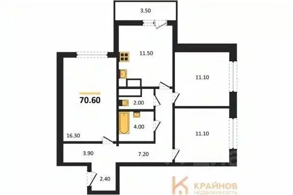 3-к кв. Воронежская область, Воронеж Московский просп., 179/14 (70.6 ... - Фото 0