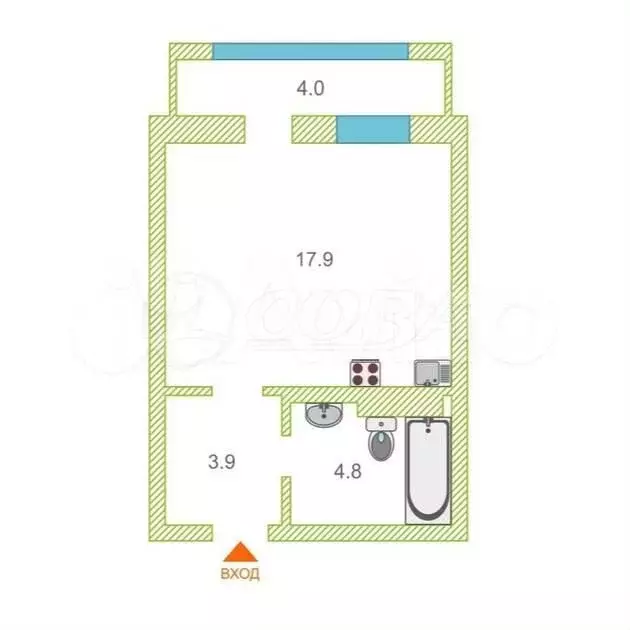 Квартира-студия, 26,6 м, 6/18 эт. - Фото 1