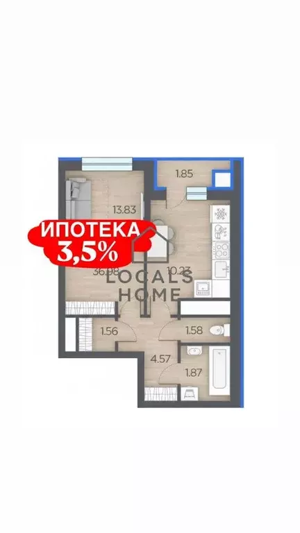 1-к кв. Рязанская область, Рязанский муниципальный округ, с. Дядьково ... - Фото 2