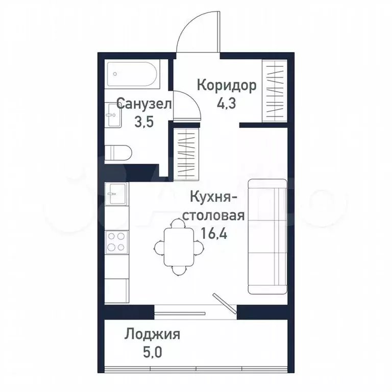 Квартира-студия, 24,2м, 6/10эт. - Фото 0