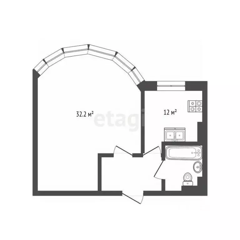 1-к кв. Белгородская область, Белгород Харьковская ул., 3 (50.0 м) - Фото 2