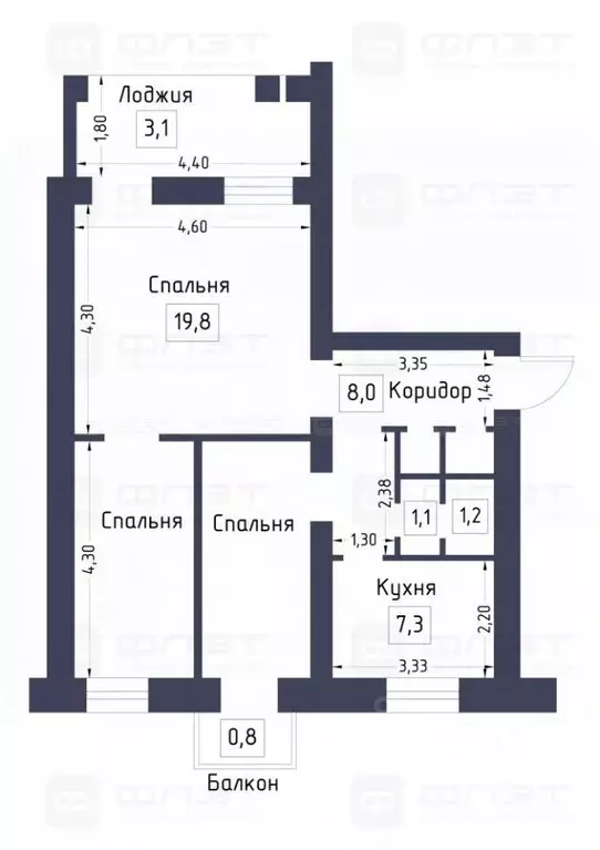 3-к кв. Татарстан, Зеленодольск ул. Татарстан, 15А (62.8 м) - Фото 1