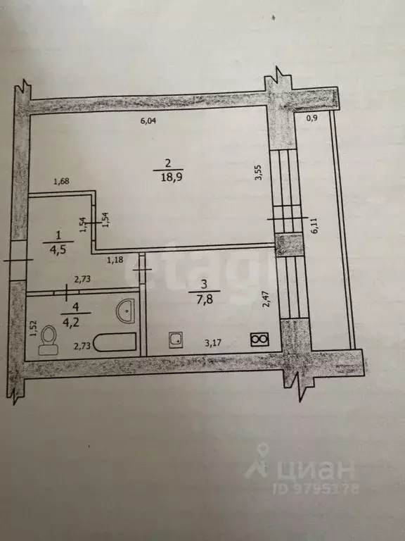 1-к кв. Татарстан, Казань ул. Серова, 41 (35.4 м) - Фото 1
