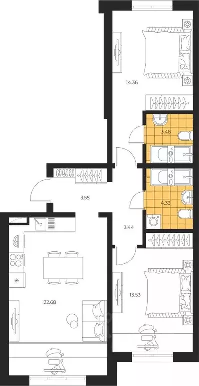 2-к кв. Сахалинская область, Южно-Сахалинск  (65.37 м) - Фото 1