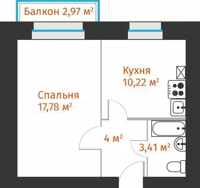 1-к. квартира, 38,4 м, 1/4 эт. - Фото 0