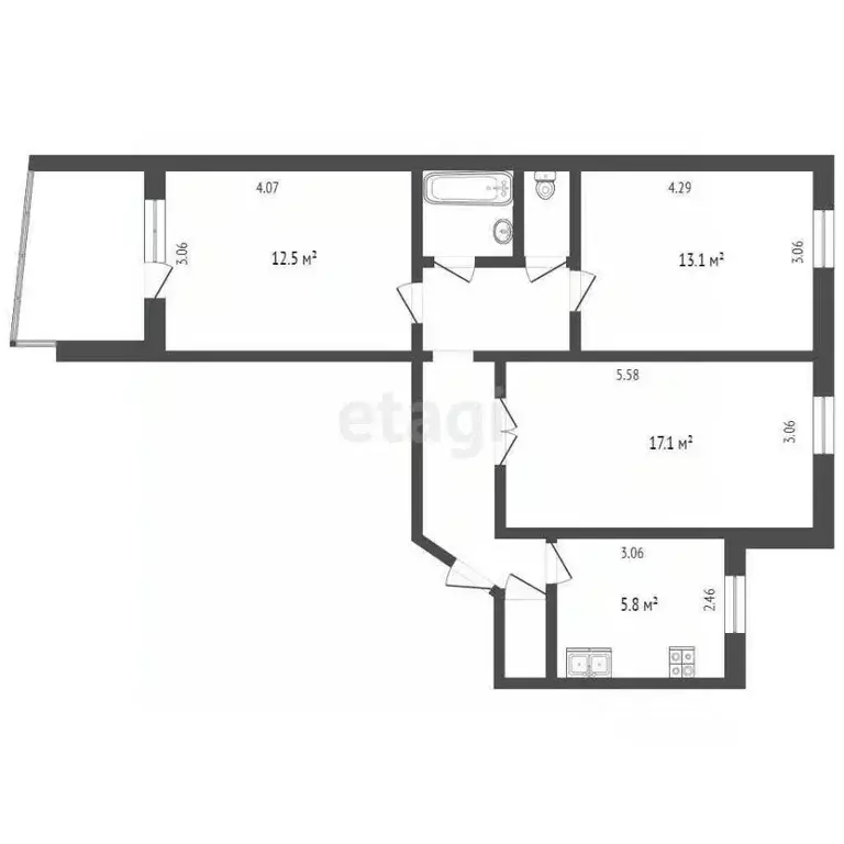 3-к кв. Тюменская область, Тюмень ул. Николая Федорова, 1 (63.0 м) - Фото 1