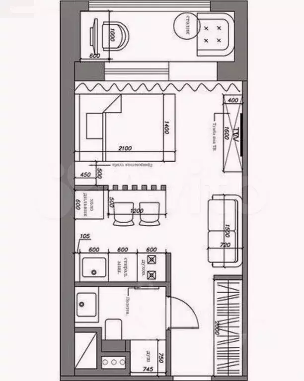Апартаменты-студия, 18,9 м, 1/5 эт. - Фото 0