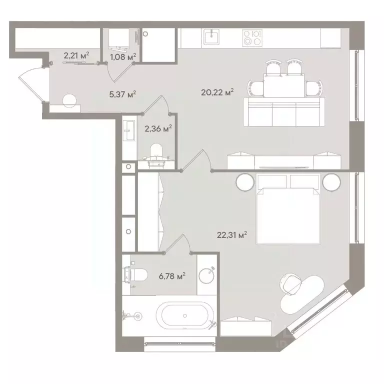 2-к кв. Москва 1-й Можайский туп., 8Ас15 (60.33 м) - Фото 0