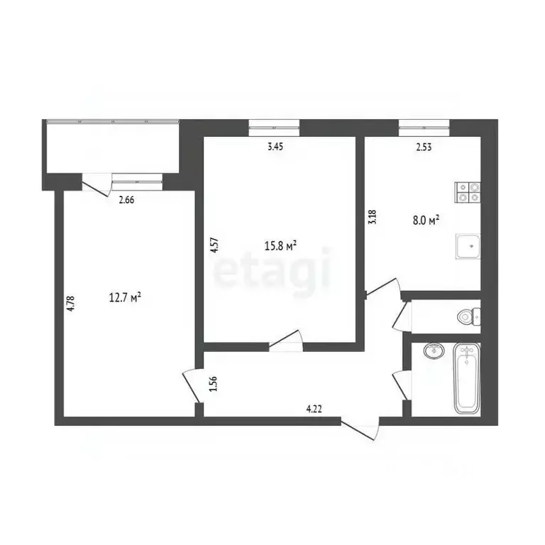 2-к кв. Тюменская область, Тюмень Ямская ул., 77 (50.0 м) - Фото 2