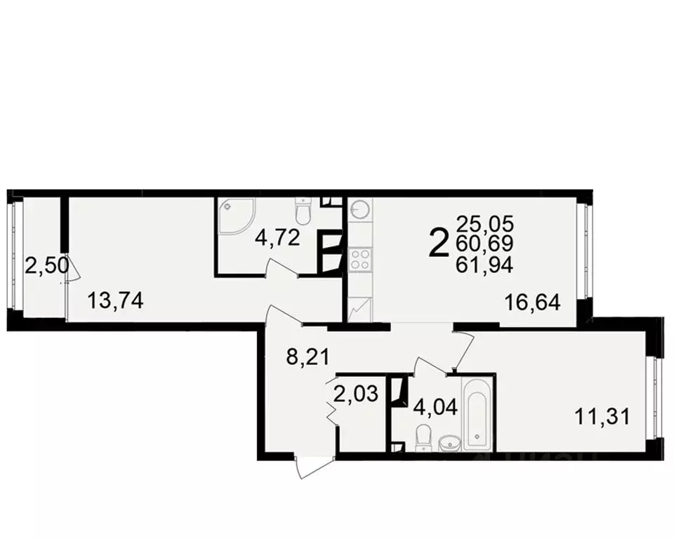2-к кв. Рязанская область, Рязань ул. Чкалова (60.69 м) - Фото 0