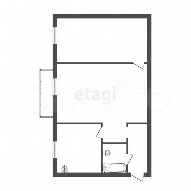 2-к. квартира, 44,1 м, 4/4 эт. - Фото 0