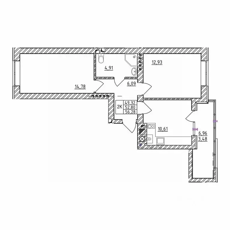 2-к кв. Калининградская область, Зеленоградск  (56.28 м) - Фото 1