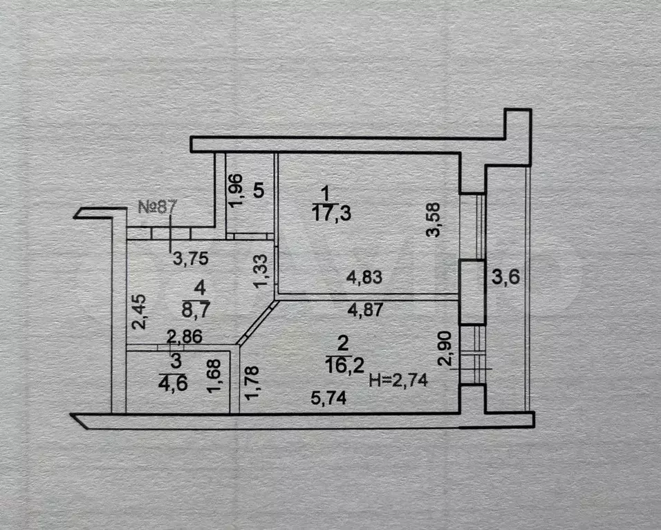 2-к. квартира, 52,4 м, 1/5 эт. - Фото 0