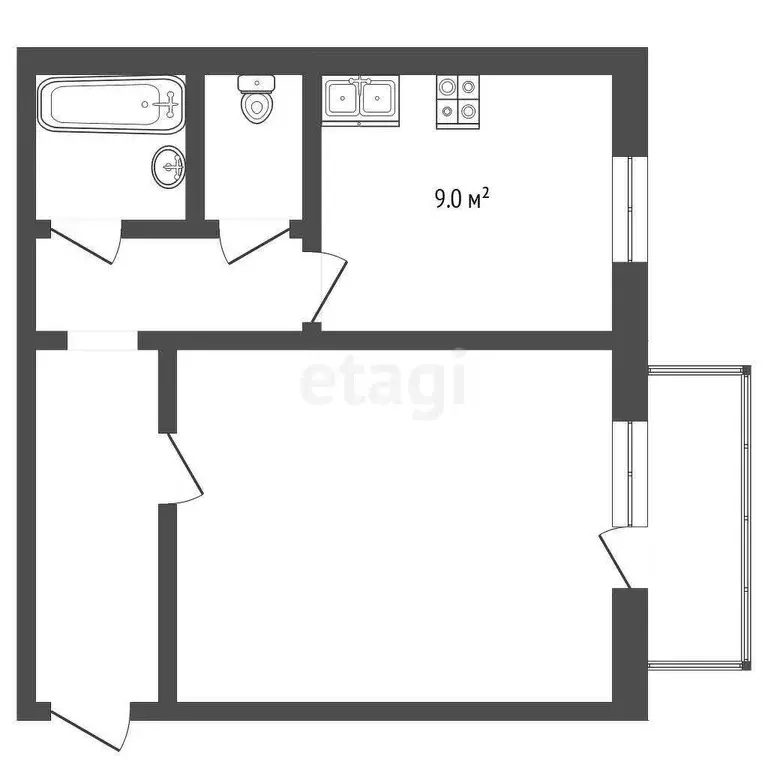 Квартира, 1 комната, 44.33 м - Фото 1