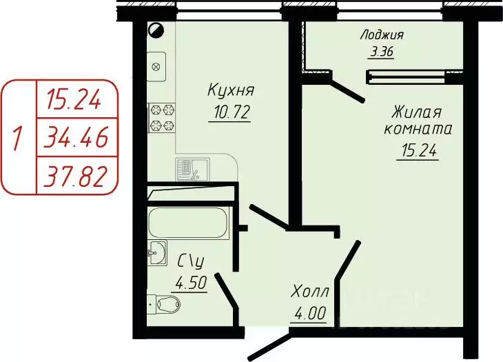 1-к кв. Ставропольский край, Кисловодск ул. 40 лет Октября, 37Б (37.82 ... - Фото 0
