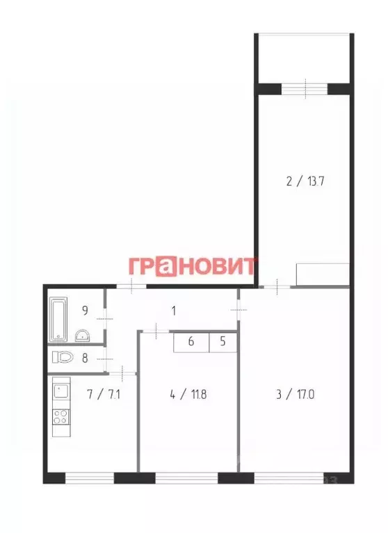 3-к кв. Новосибирская область, Новосибирск ул. Петухова, 38/1 (61.5 м) - Фото 2