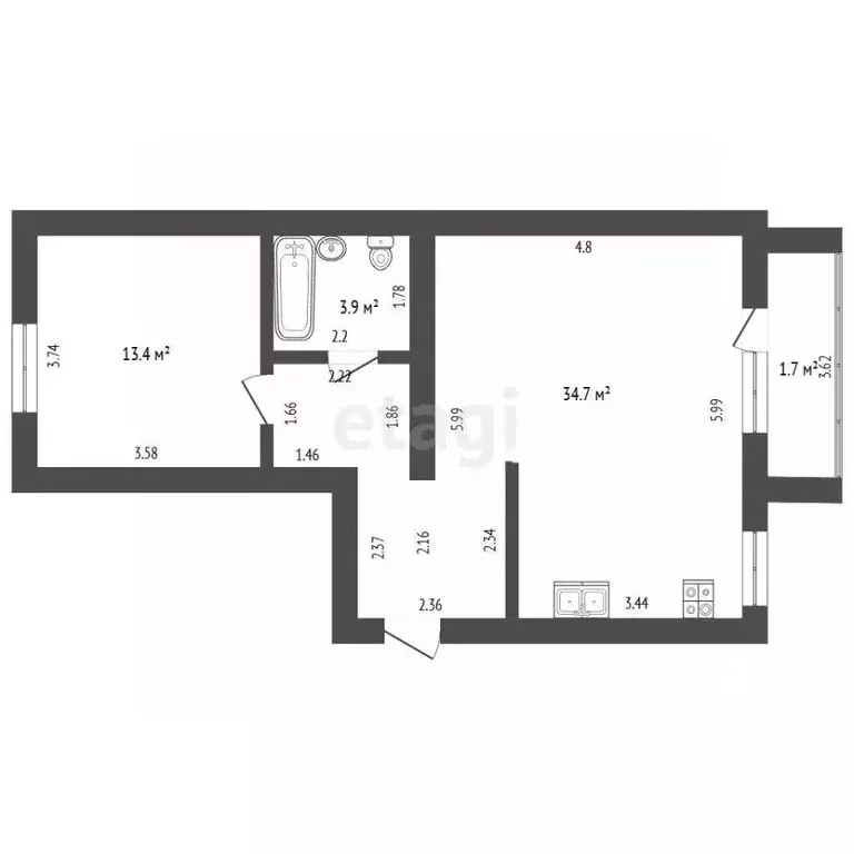 2-к кв. Забайкальский край, Чита ул. Забайкальского Рабочего, 6 (54.0 ... - Фото 2