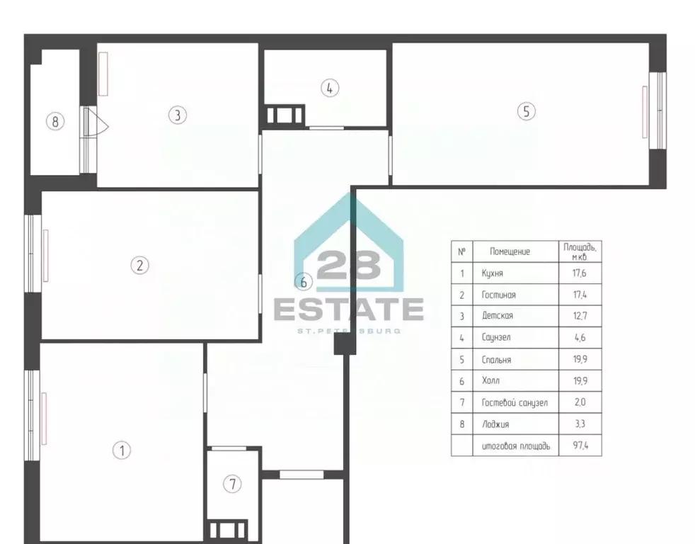 3-к кв. Санкт-Петербург Кременчугская ул., 9К1 (97.4 м) - Фото 2