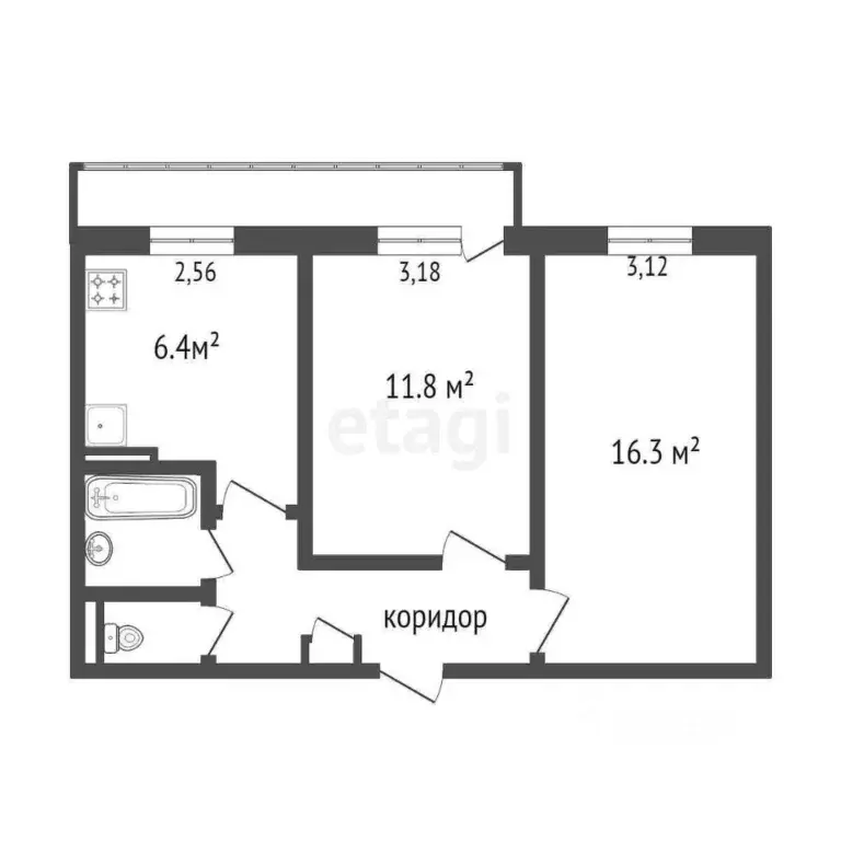 2-к кв. Белгородская область, Белгород Белгородский просп., 48 (45.3 ... - Фото 2