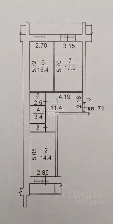 2-к кв. Томская область, Томск ул. Никитина, 20 (66.5 м) - Фото 2