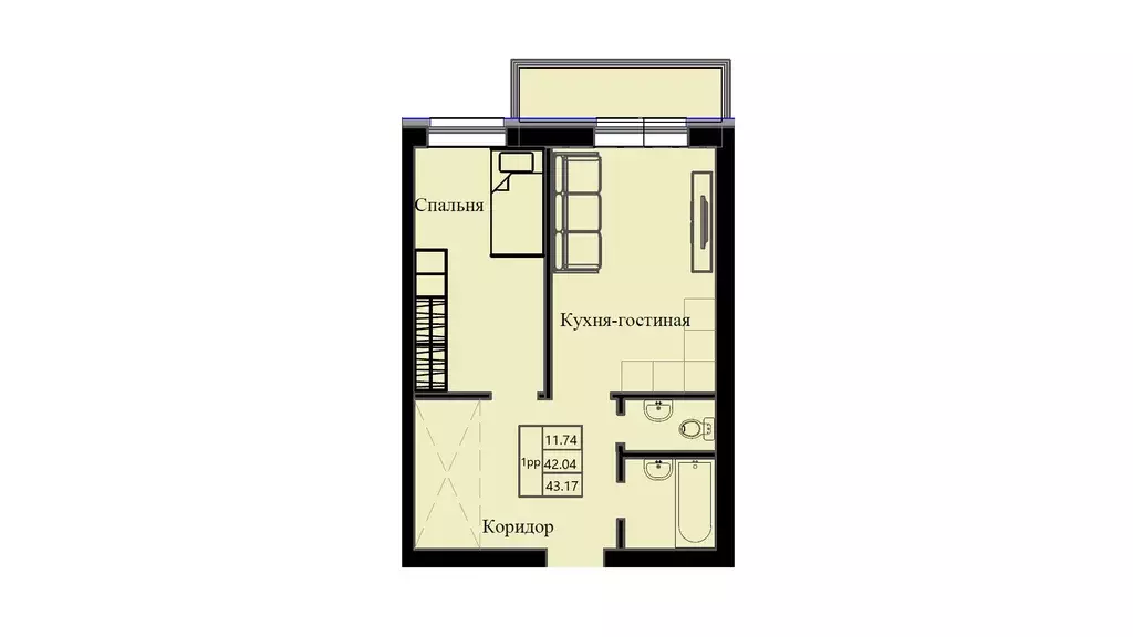 Продаётся 1-к квартира, 43.17 м - Фото 1