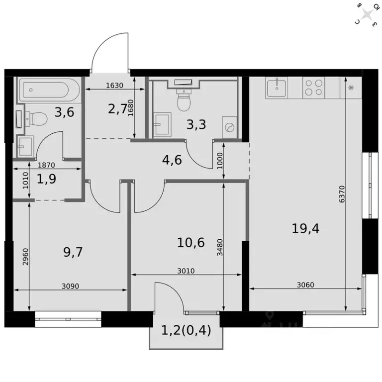 2-к кв. Татарстан, Казань Фриссон жилой комплекс (56.2 м) - Фото 1