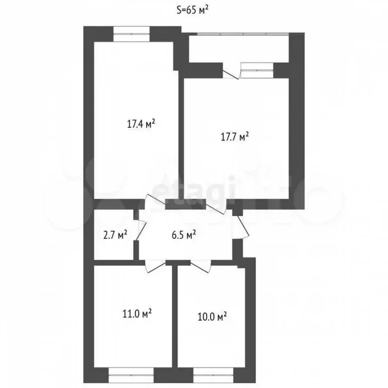 3-к. квартира, 65 м, 2/2 эт. - Фото 0
