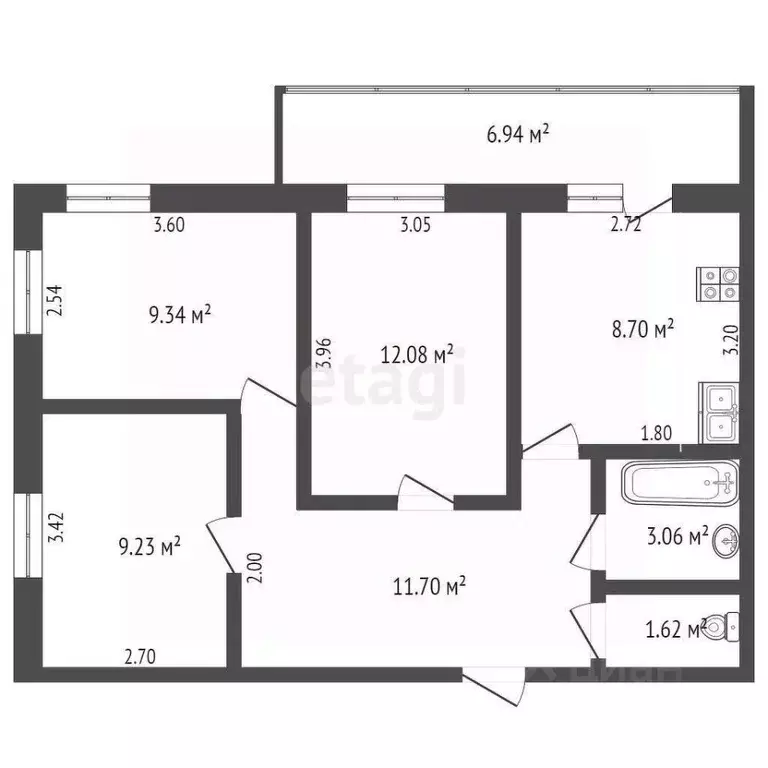 3-к кв. Коми, Сыктывкар Тентюковская ул., 330 (55.7 м) - Фото 0