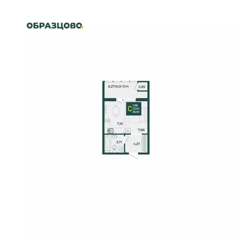 Студия Краснодарский край, Краснодар Образцово мкр,  (26.93 м) - Фото 0