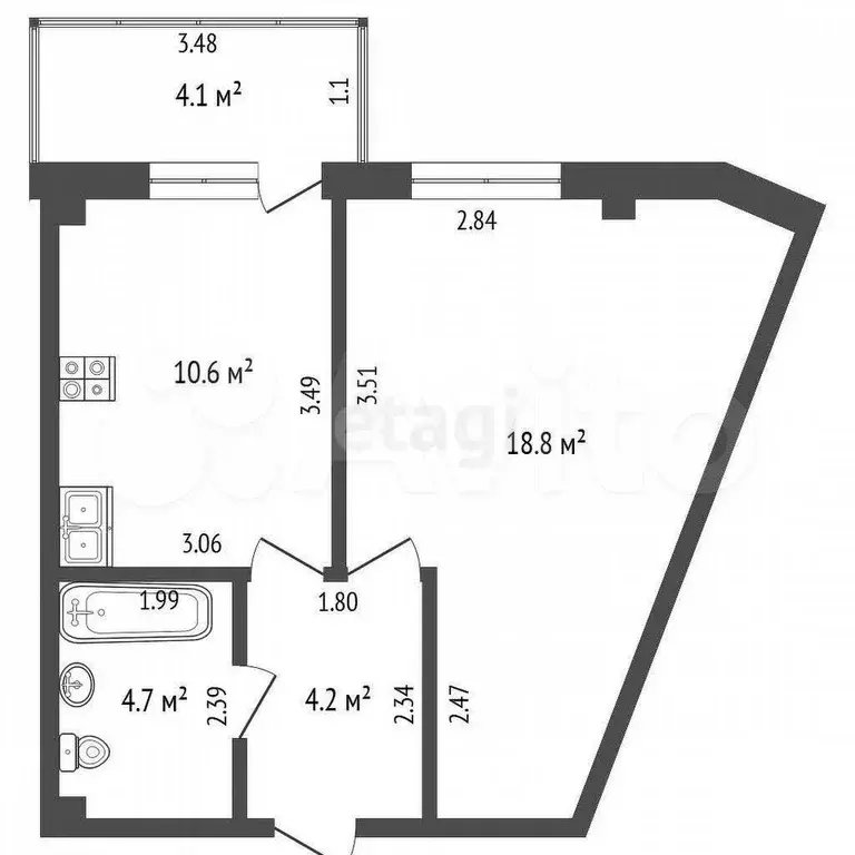 1-к. квартира, 43 м, 3/8 эт. - Фото 0