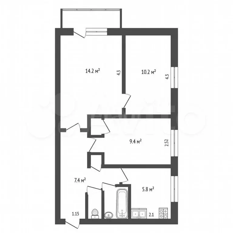 3-к. квартира, 51 м, 4/5 эт. - Фото 0