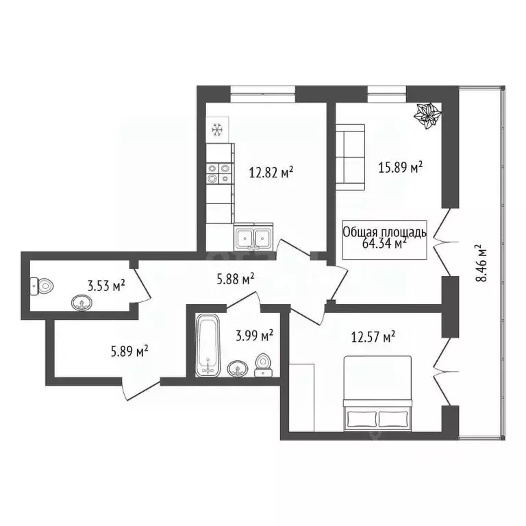 2-к кв. Новосибирская область, Новосибирск Садовая ул., 20 (64.34 м) - Фото 2