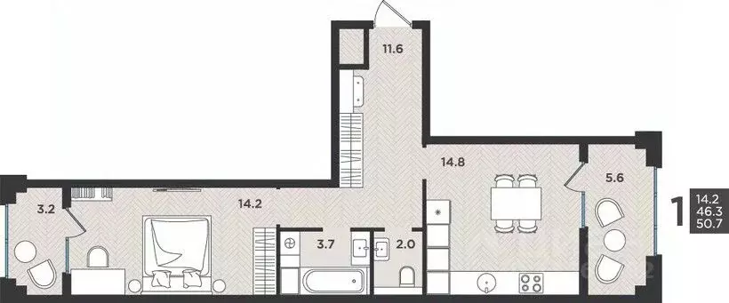 1-к кв. Архангельская область, Северодвинск  (50.7 м) - Фото 0