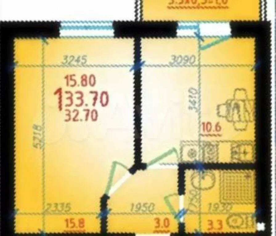 1-комнатная квартира: аул Новая Адыгея, Бжегокайская улица, 90/5к4 (33 ... - Фото 1