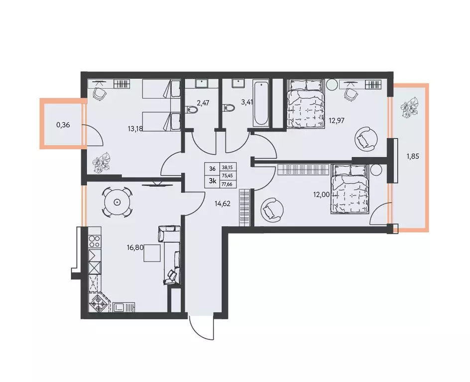 Продаётся 3-к квартира, 77.66 м - Фото 1