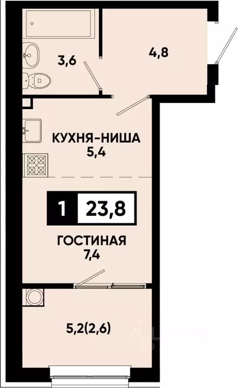1-к кв. Ставропольский край, Кисловодск  (23.8 м) - Фото 0