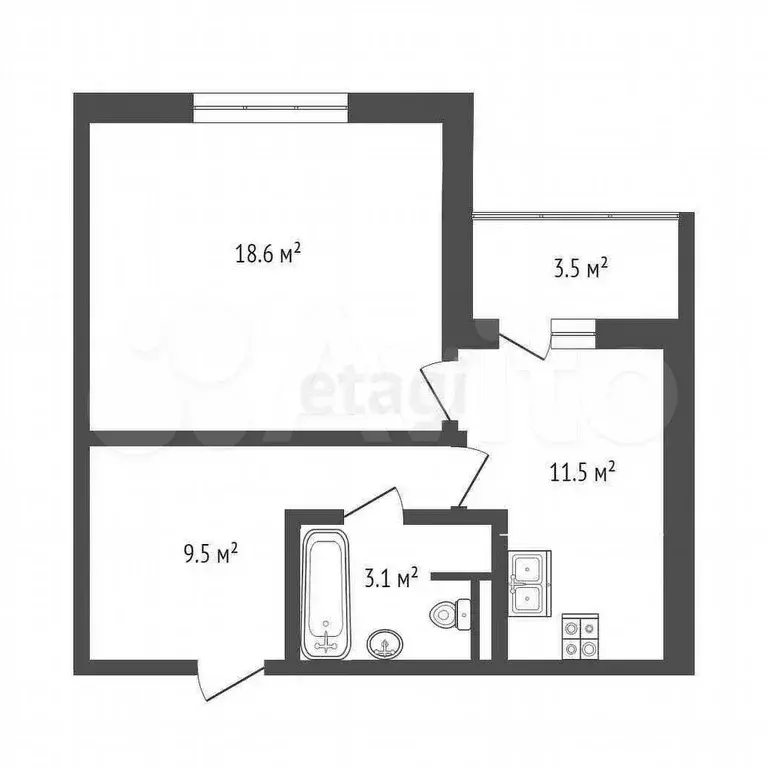 1-к. квартира, 45,3 м, 1/4 эт. - Фото 1