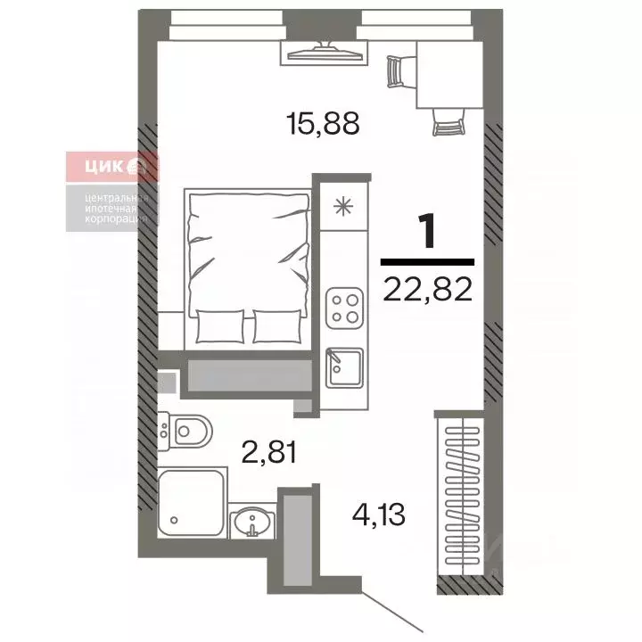 1-к кв. Рязанская область, Рязань Олимпийский городок мкр, 4к1 (23.0 ... - Фото 1