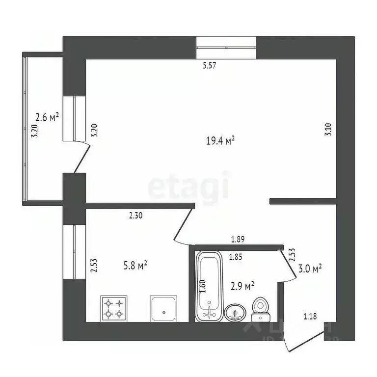 1-к кв. Башкортостан, Стерлитамак ул. Худайбердина, 126 (31.1 м) - Фото 2