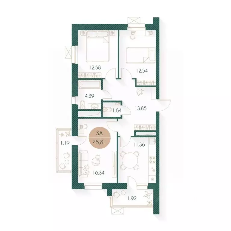 3-к кв. Татарстан, Казань Родины мкр, Наследие жилой комплекс (75.81 ... - Фото 1