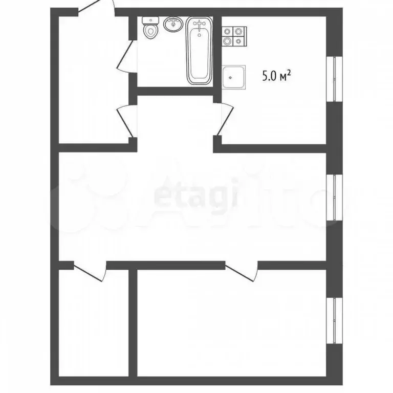 2-к. квартира, 43,8 м, 2/5 эт. - Фото 1