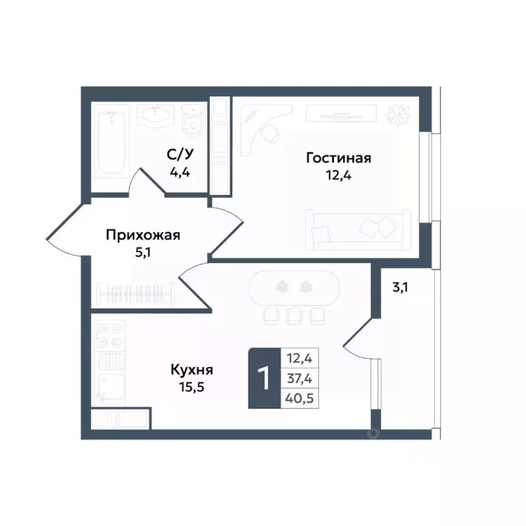 1-к кв. Ставропольский край, Ставрополь ул. Андрея Голуба, 11Б (40.5 ... - Фото 1