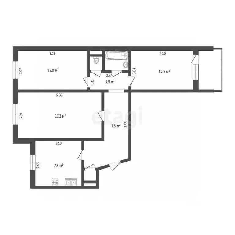 3-к кв. Тюменская область, Тюмень ул. Клары Цеткин, 29к2 (65.4 м) - Фото 2