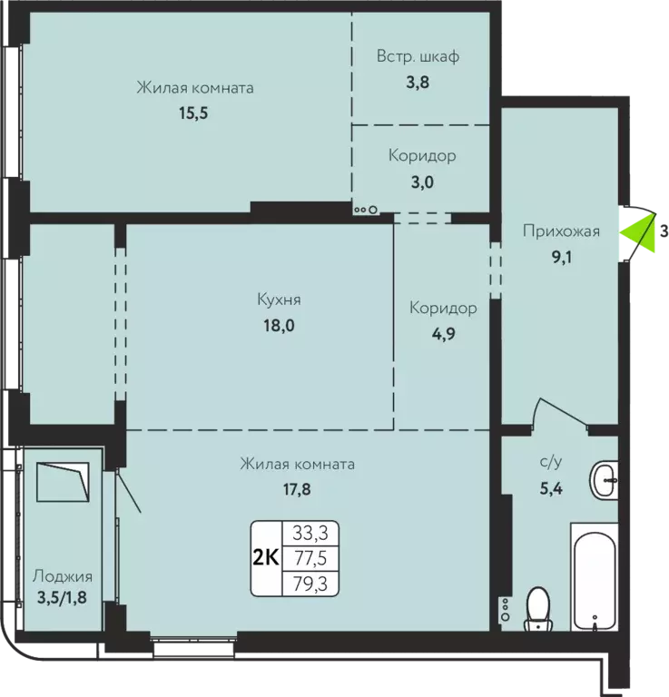 Продаётся 2-к квартира, 79.4 м - Фото 1