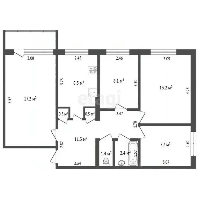 4-к кв. Саха (Якутия), Якутск ул. Дзержинского, 40/2 (70.8 м) - Фото 2