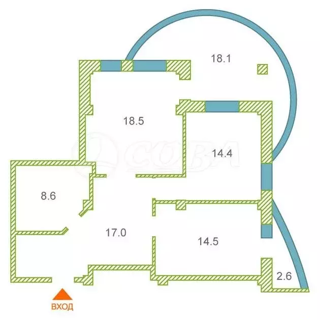 2-комнатная квартира: Тюмень, улица Федюнинского, 64 (93 м) - Фото 1